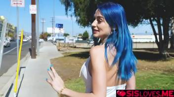Jewelz Blu sticks a vibrator in her twat and her stepbrother uses a remote control to pleasure her in public